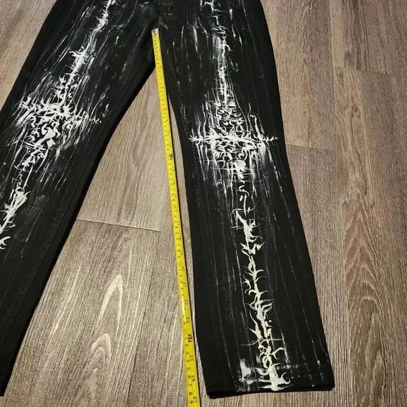 Gothic & grunge black and white abstract hand-painted straight-legged jeans - Picture 15 of 16